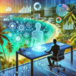 Illustration de l’intelligence artificielle pour les entreprises en Guadeloupe, combinant innovation technologique et culture caribéenne.