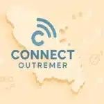 Logo de l'agence SEO Martinique Connect OutreMer avec des symboles de croissance et la carte de l'île.