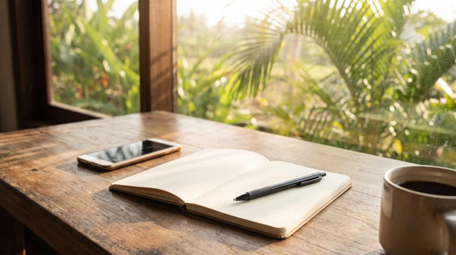 Facturation électronique : ce qui change le 1er septembre 3 Téléphone, carnet et stylo sur une table en bois devant une fenêtre tropicale, prêt à appeler son éditeur de logiciel